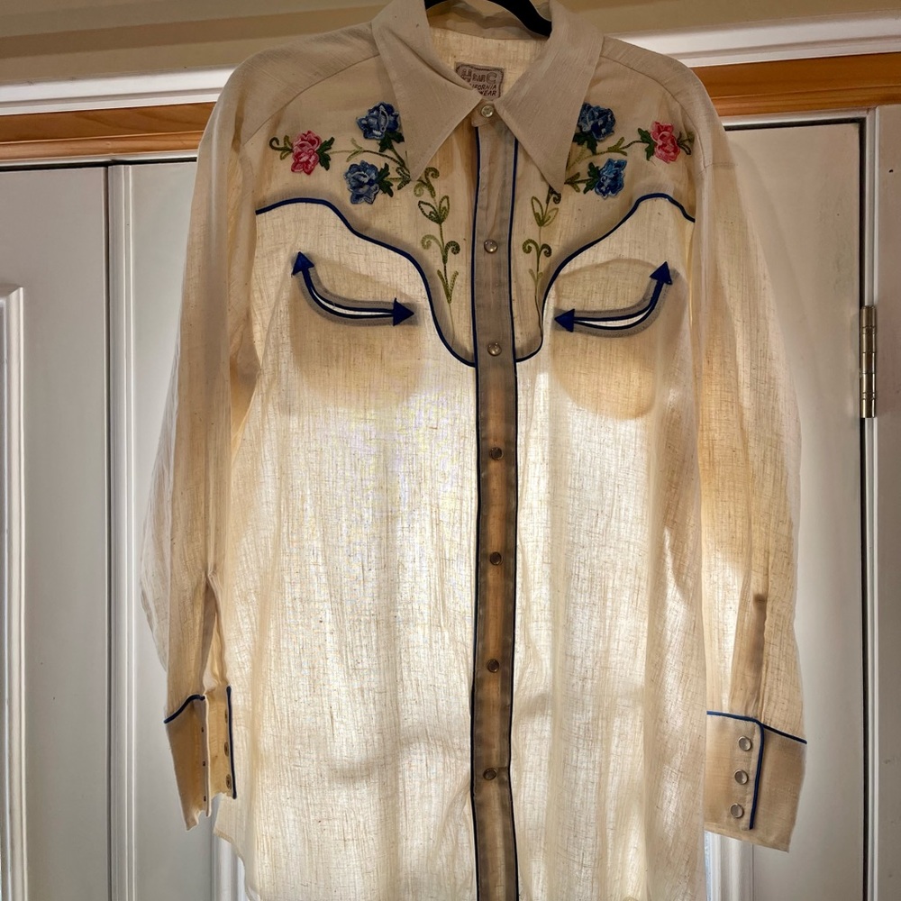 Vintage early 1970s H Bar C California Ranchwear embroidered western shirt